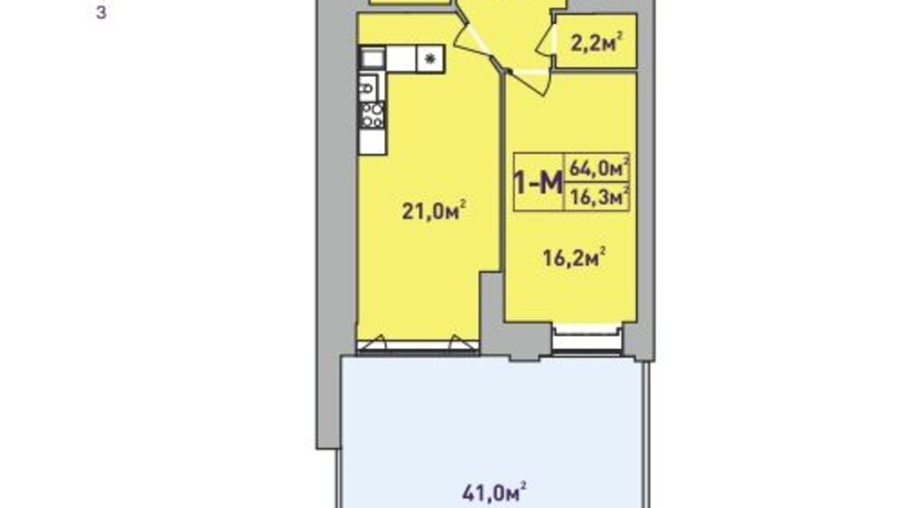 Планування 1-кімнатної квартири в ЖК Центральний Premium 64 м², фото 601948