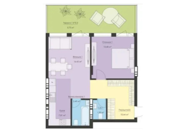 ЖК Новый Подол: планировка 1-комнатной квартиры 59.73 м²