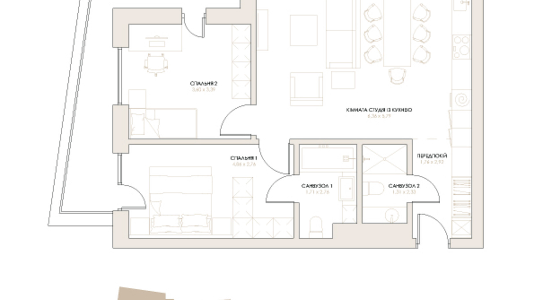 Планування 2-кімнатної квартири в ЖК Artynov Hall 80.33 м², фото 601960