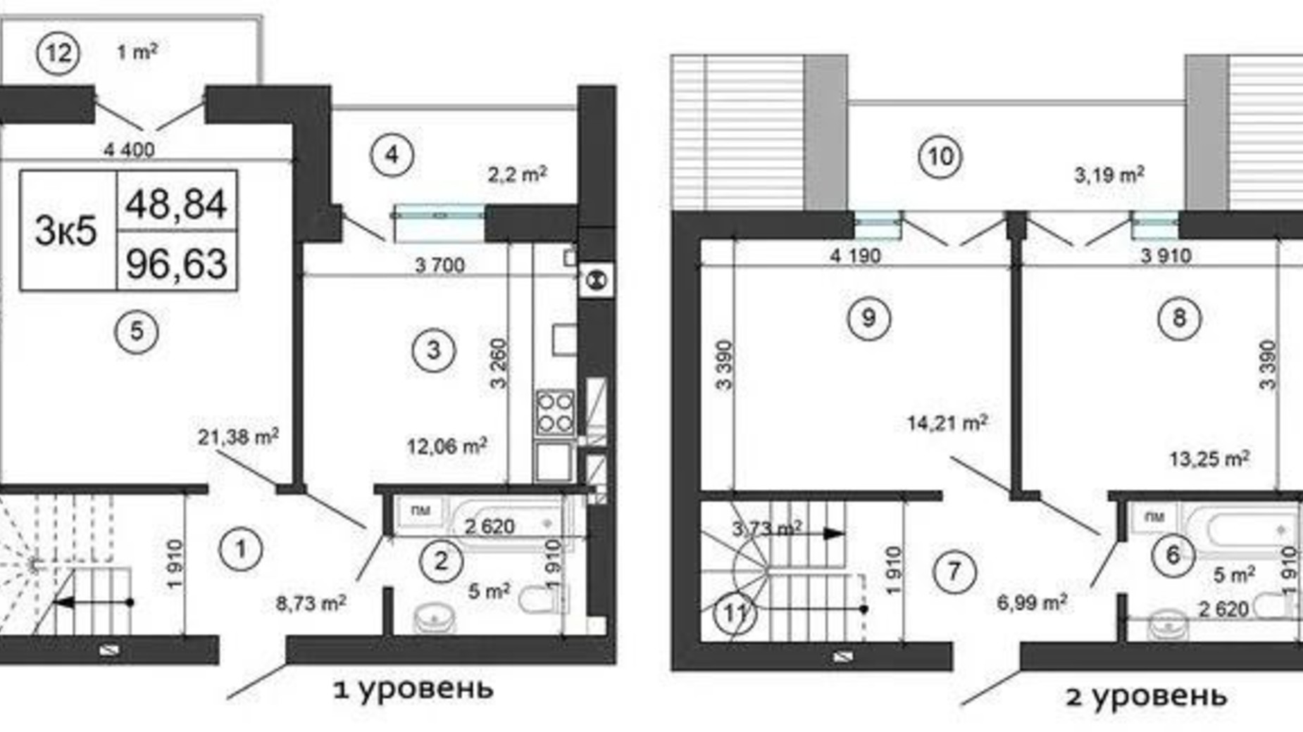 Планировка много­уровневой квартиры в ЖК Сырецкий Парк 99 м², фото 602015