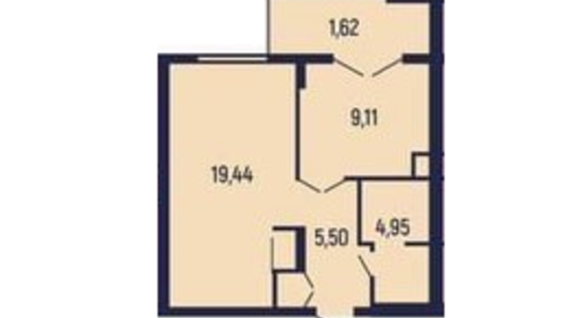 Планування 1-кімнатної квартири в Квартал Royal Town 40.62 м², фото 602062