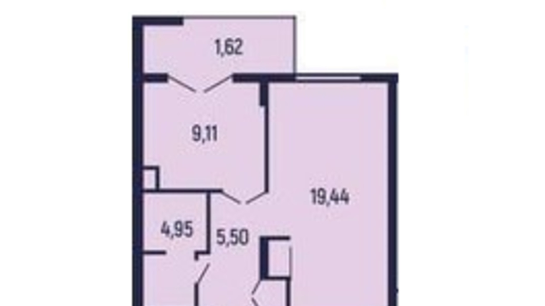 Планування 1-кімнатної квартири в Квартал Royal Town 40.62 м², фото 602063