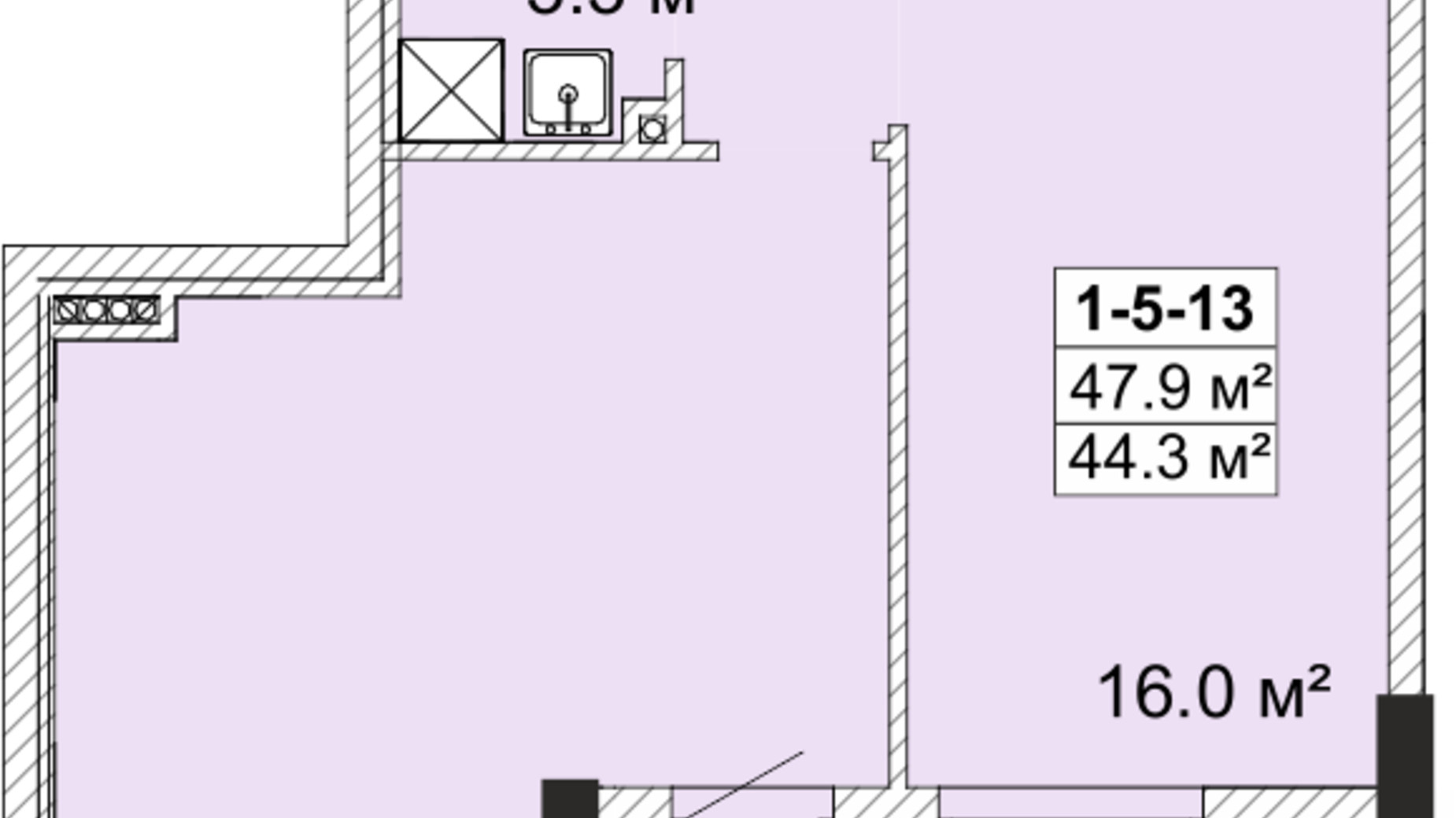 Планування 1-кімнатної квартири в ЖК Smart City - 2 44.5 м², фото 602067