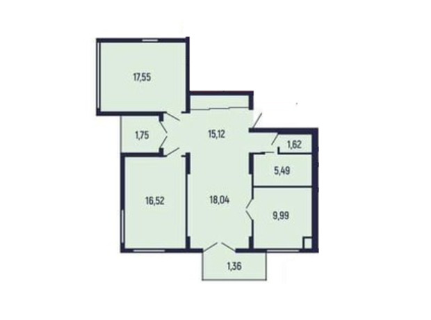Квартал Royal Town: планировка 3-комнатной квартиры 87.44 м²