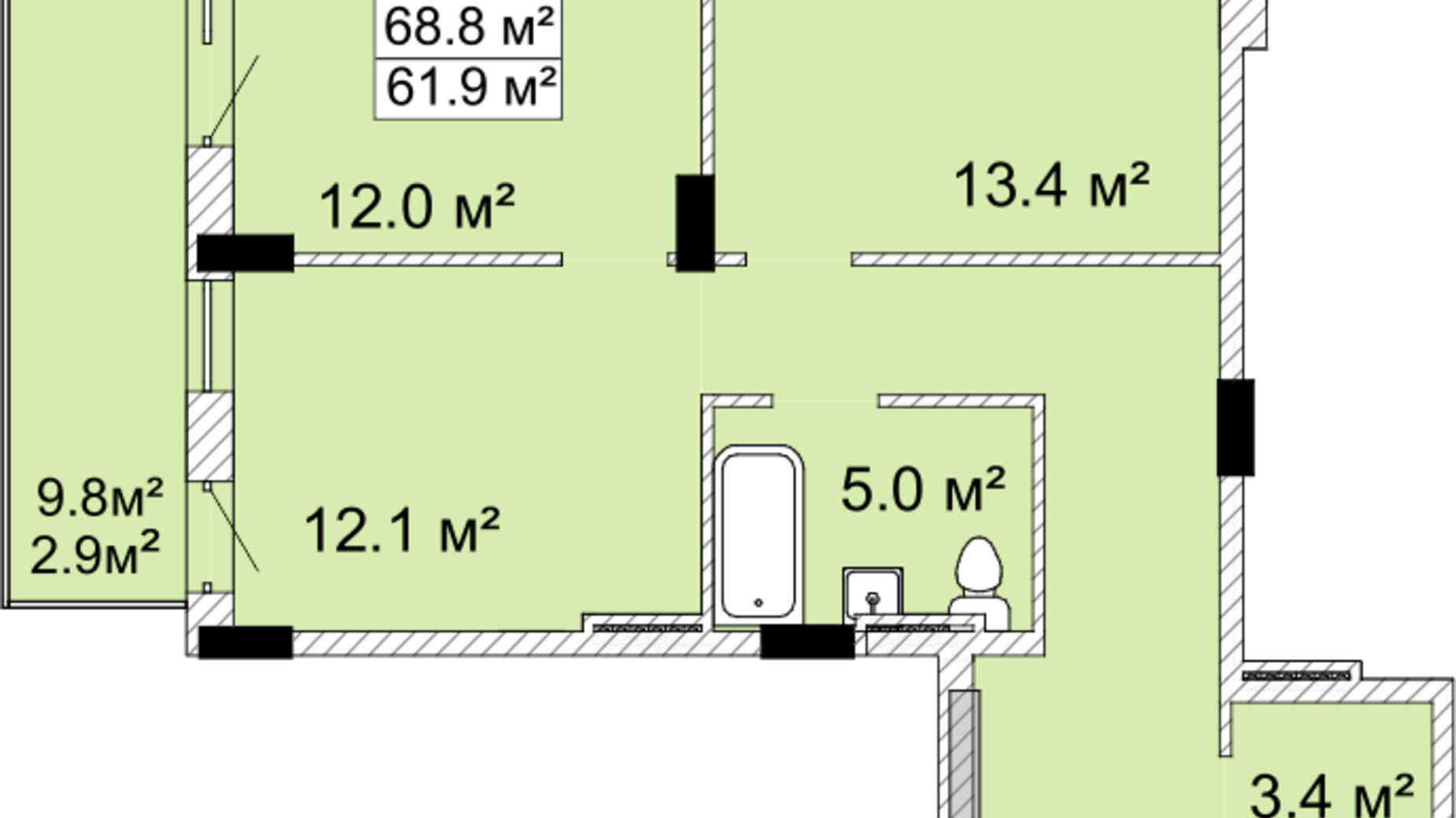 Планування 2-кімнатної квартири в ЖК Smart City - 2 60.6 м², фото 602071