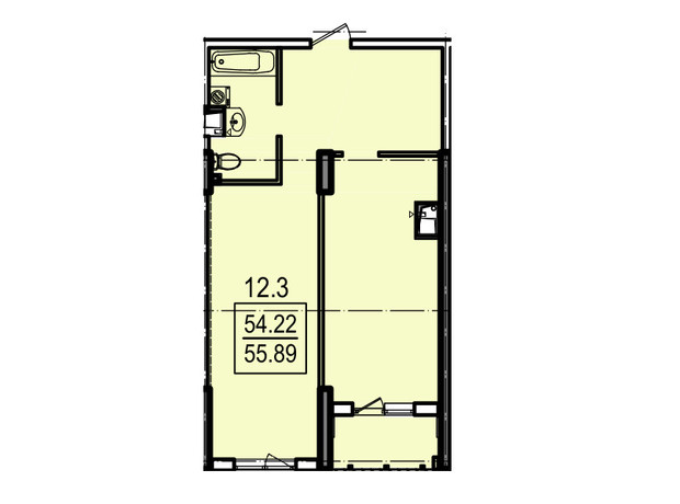 ЖК Посейдон: планировка 1-комнатной квартиры 55.3 м²