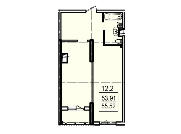 ЖК Посейдон: планування 1-кімнатної квартири 54.9 м²