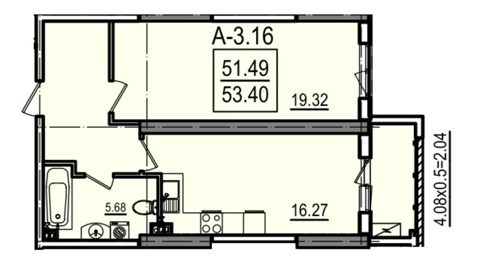 Планування 1-кімнатної квартири в ЖК Посейдон 52.87 м², фото 602178