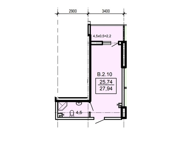 ЖК Акрополь: планировка 1-комнатной квартиры 27.94 м²