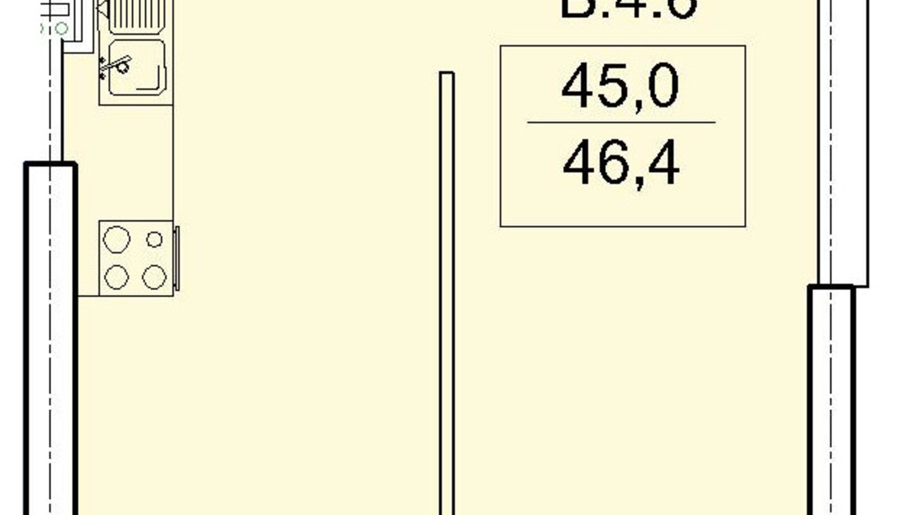 Планування 1-кімнатної квартири в ЖК Акрополь 46.4 м², фото 602188