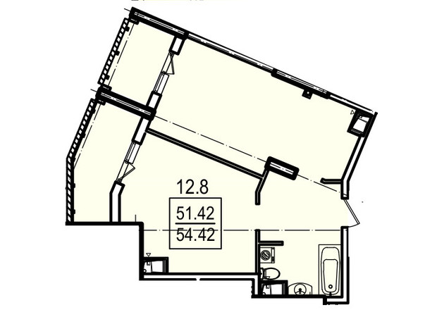 ЖК Посейдон: планировка 1-комнатной квартиры 54.8 м²