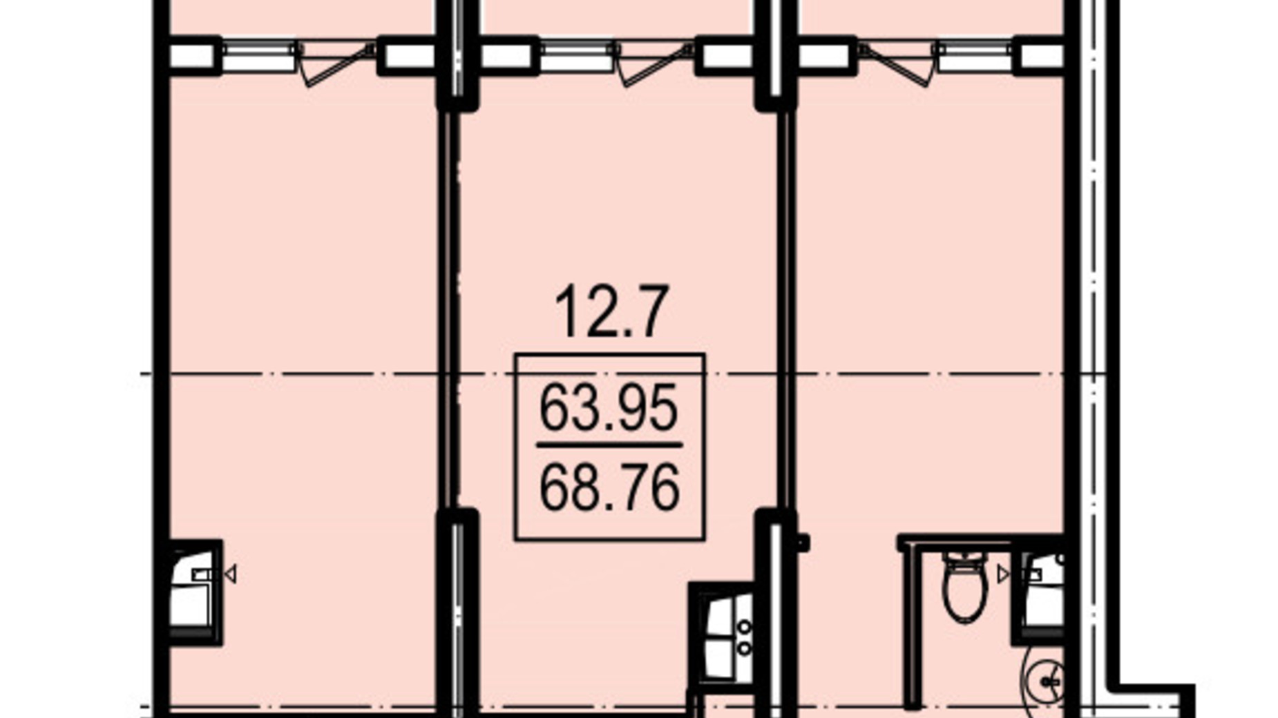 Планировка 2-комнатной квартиры в ЖК Посейдон 67.4 м², фото 602223