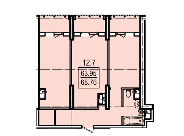 ЖК Посейдон: планировка 2-комнатной квартиры 67.4 м²