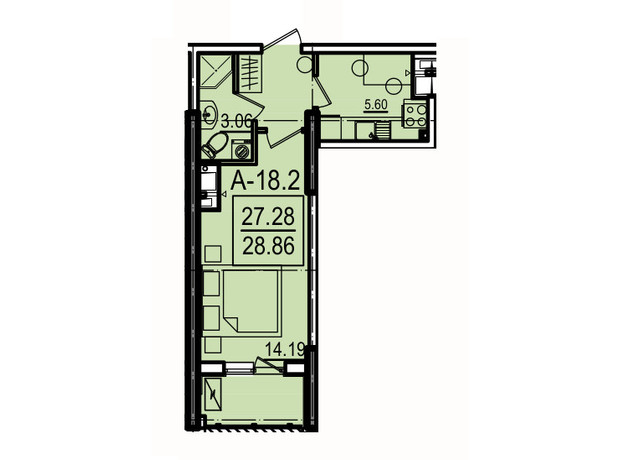 ЖК Посейдон: планировка 1-комнатной квартиры 28.1 м²