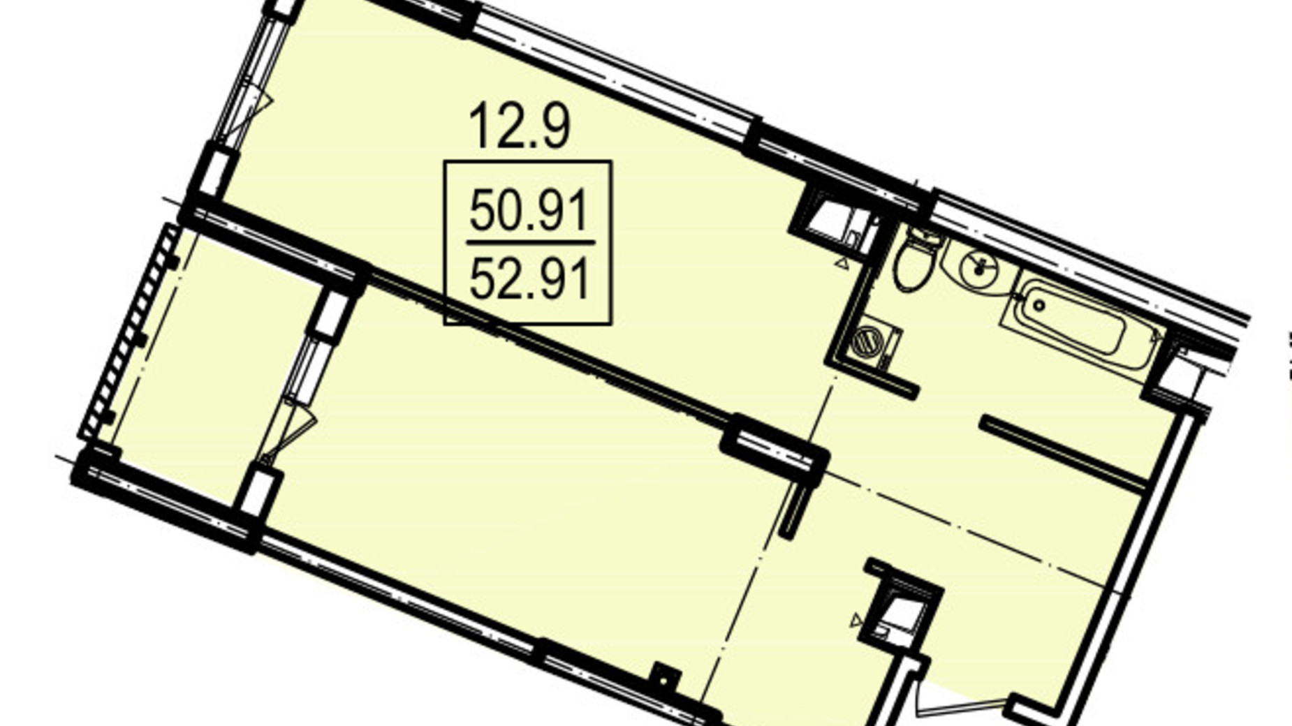 Планування 1-кімнатної квартири в ЖК Посейдон 51.9 м², фото 602228