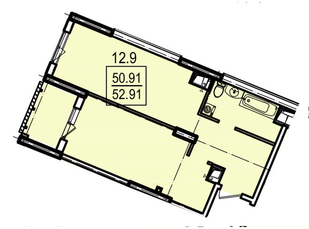 ЖК Посейдон: планировка 1-комнатной квартиры 51.9 м²