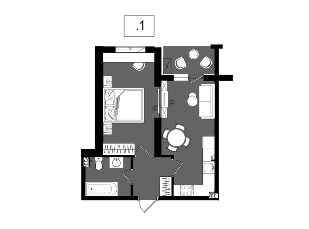 ЖК Посейдон: планировка 1-комнатной квартиры 40.3 м²