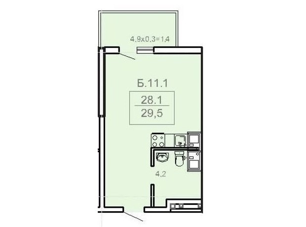 ЖК Акрополь: планировка 1-комнатной квартиры 28.7 м²