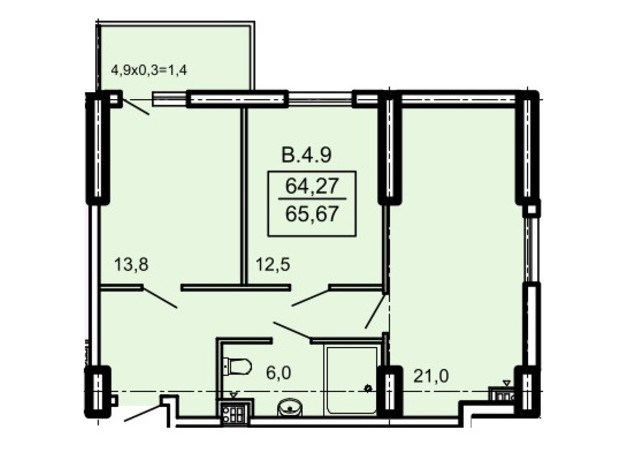 ЖК Акрополь: планировка 2-комнатной квартиры 65.55 м²