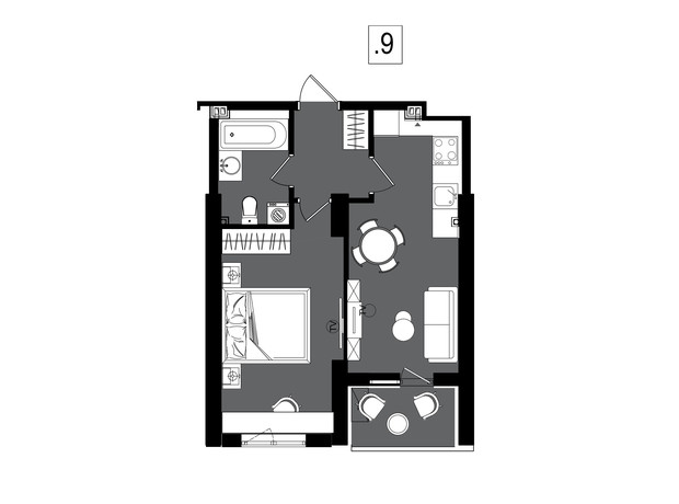 ЖК Посейдон: планировка 1-комнатной квартиры 40.7 м²