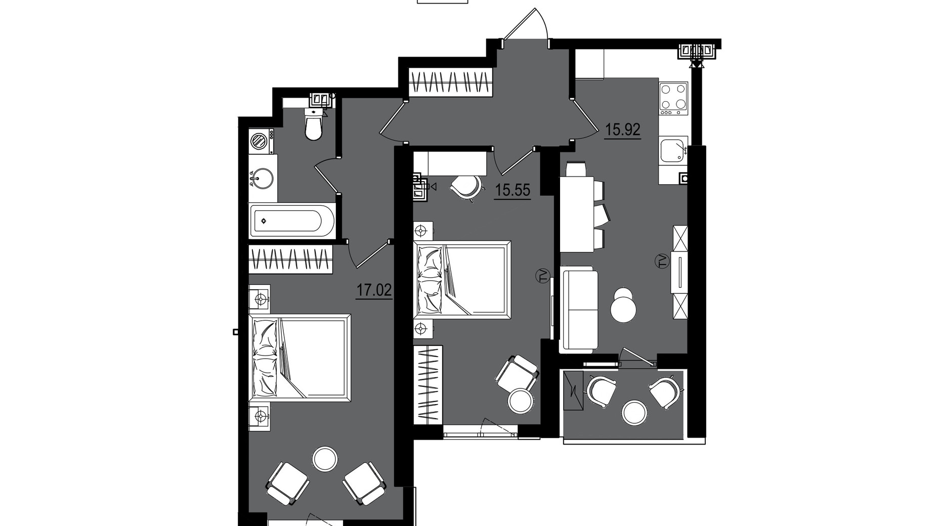 Планировка 2-комнатной квартиры в ЖК Посейдон 66.13 м², фото 602258