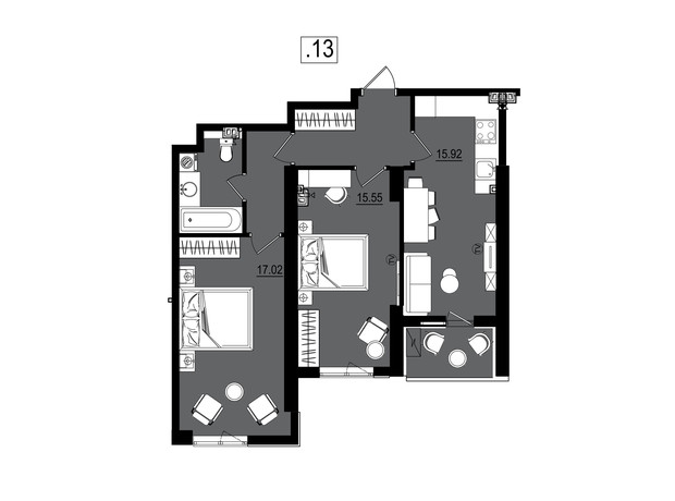 ЖК Посейдон: планировка 2-комнатной квартиры 66.13 м²
