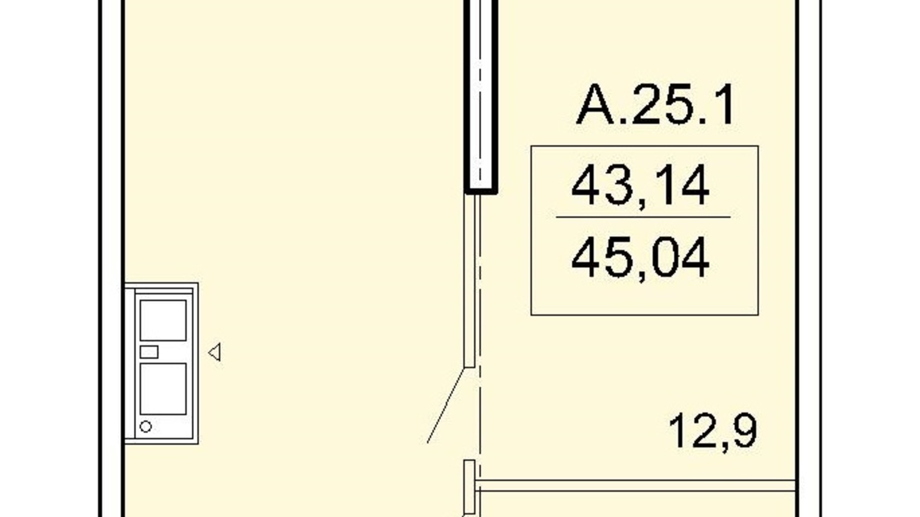 Планировка 1-комнатной квартиры в ЖК Акрополь 45.04 м², фото 602273