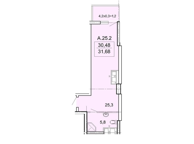 ЖК Акрополь: планування 1-кімнатної квартири 31.68 м²