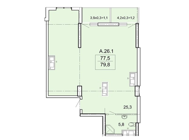 ЖК Акрополь: планування 2-кімнатної квартири 79.8 м²