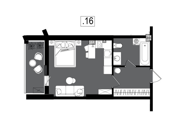 ЖК Посейдон: планування 1-кімнатної квартири 32.97 м²