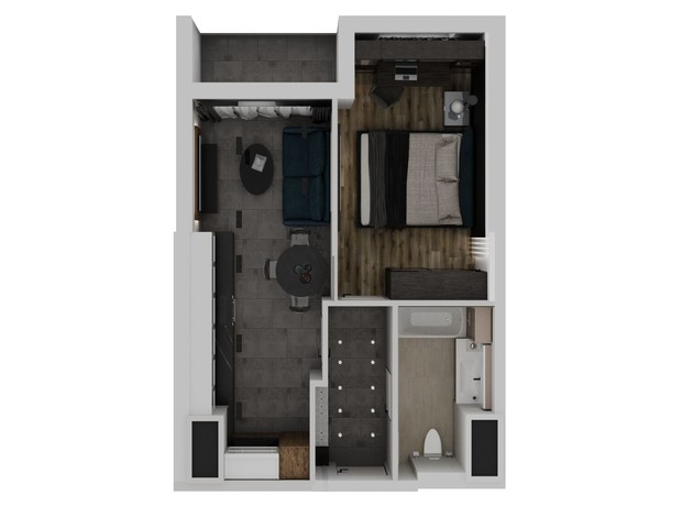 ЖК Еллада: планування 1-кімнатної квартири 43.86 м²