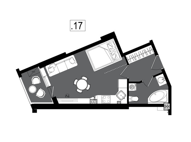 ЖК Посейдон: планування 1-кімнатної квартири 29.43 м²