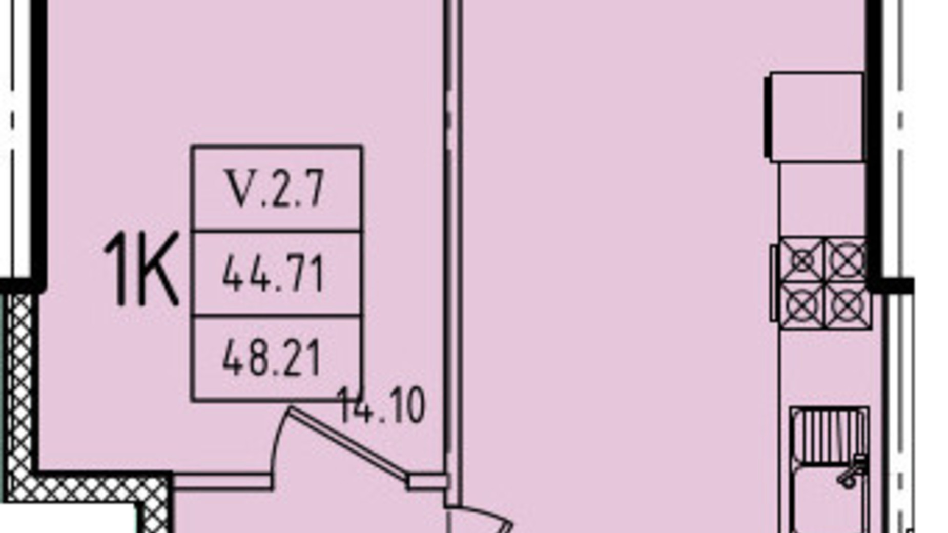 Планування 1-кімнатної квартири в ЖК Еллада 48.21 м², фото 602313