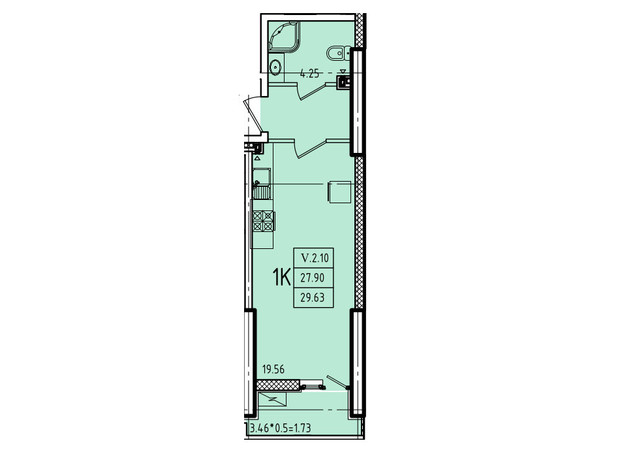 ЖК Эллада: планировка 1-комнатной квартиры 29.63 м²