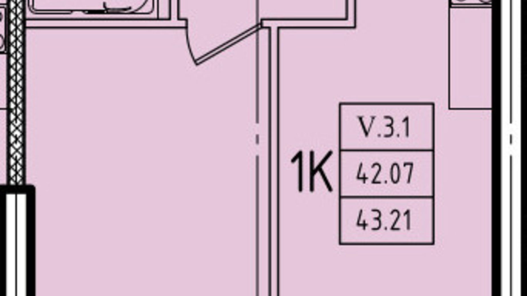 Планування 1-кімнатної квартири в ЖК Еллада 43.21 м², фото 602331