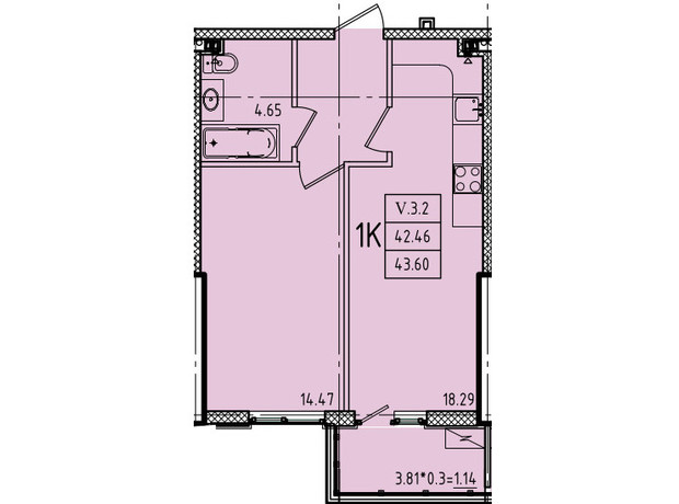 ЖК Эллада: планировка 2-комнатной квартиры 69.71 м²