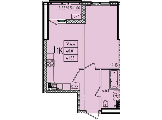 ЖК Еллада: планування 1-кімнатної квартири 41.68 м²