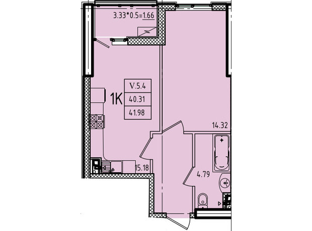 ЖК Еллада: планування 1-кімнатної квартири 41.98 м²