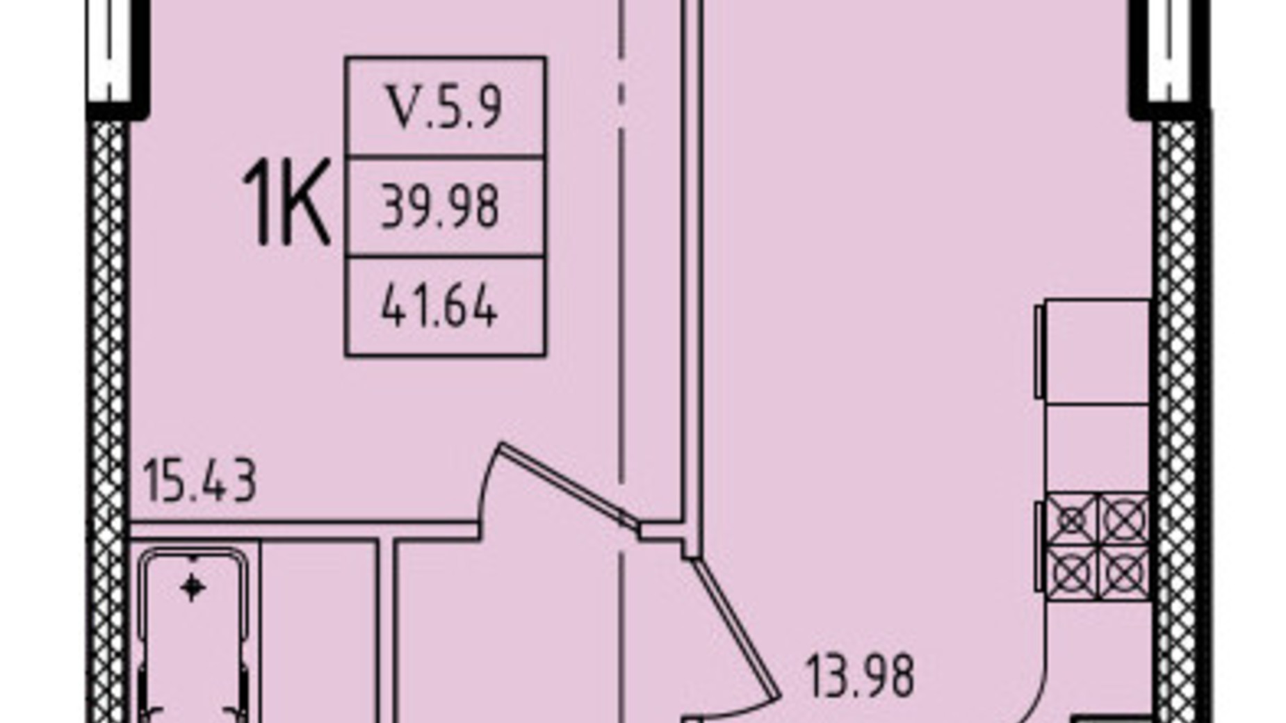 Планировка 1-комнатной квартиры в ЖК Эллада 41.64 м², фото 602398