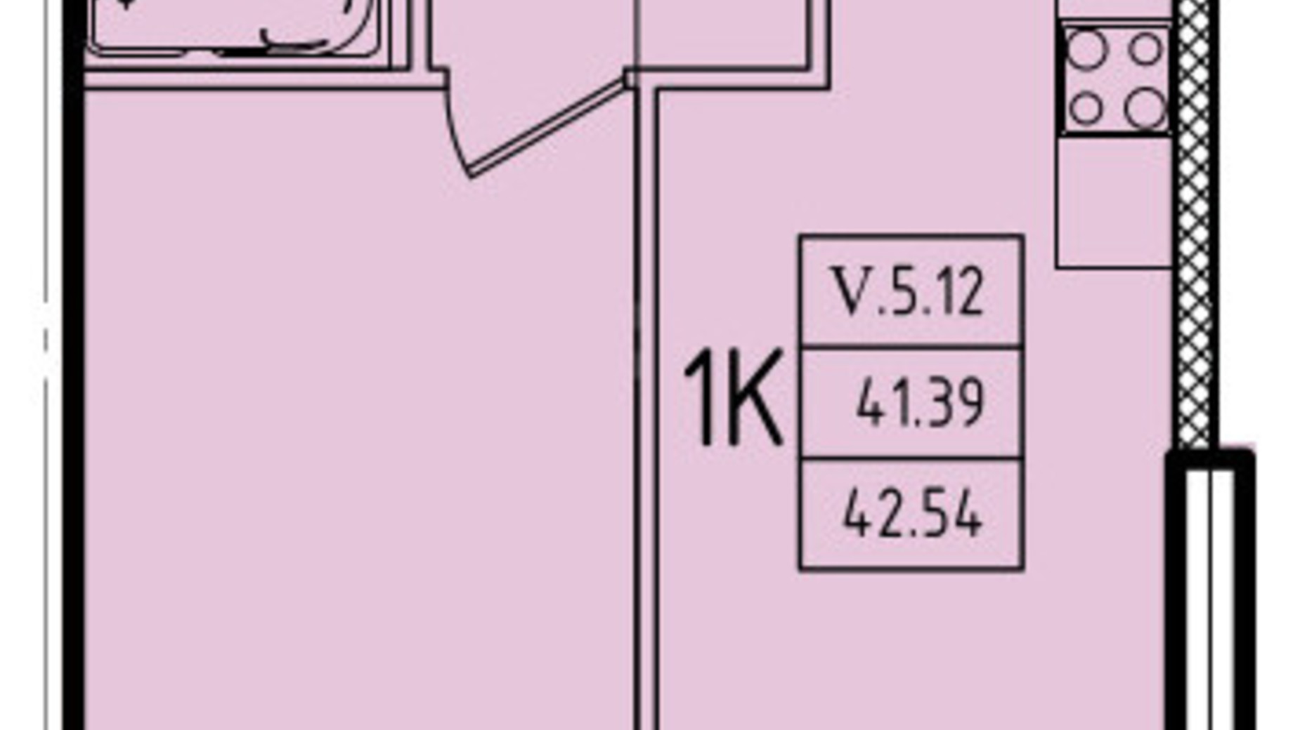 Планування 1-кімнатної квартири в ЖК Еллада 42.54 м², фото 602415