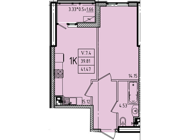 ЖК Еллада: планування 1-кімнатної квартири 41.47 м²