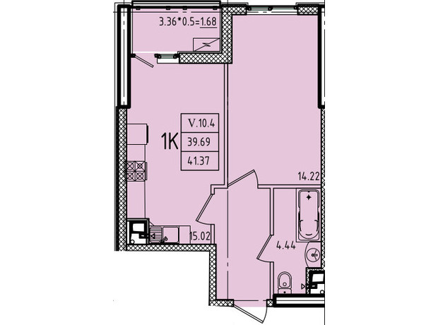 ЖК Эллада: планировка 1-комнатной квартиры 41.37 м²