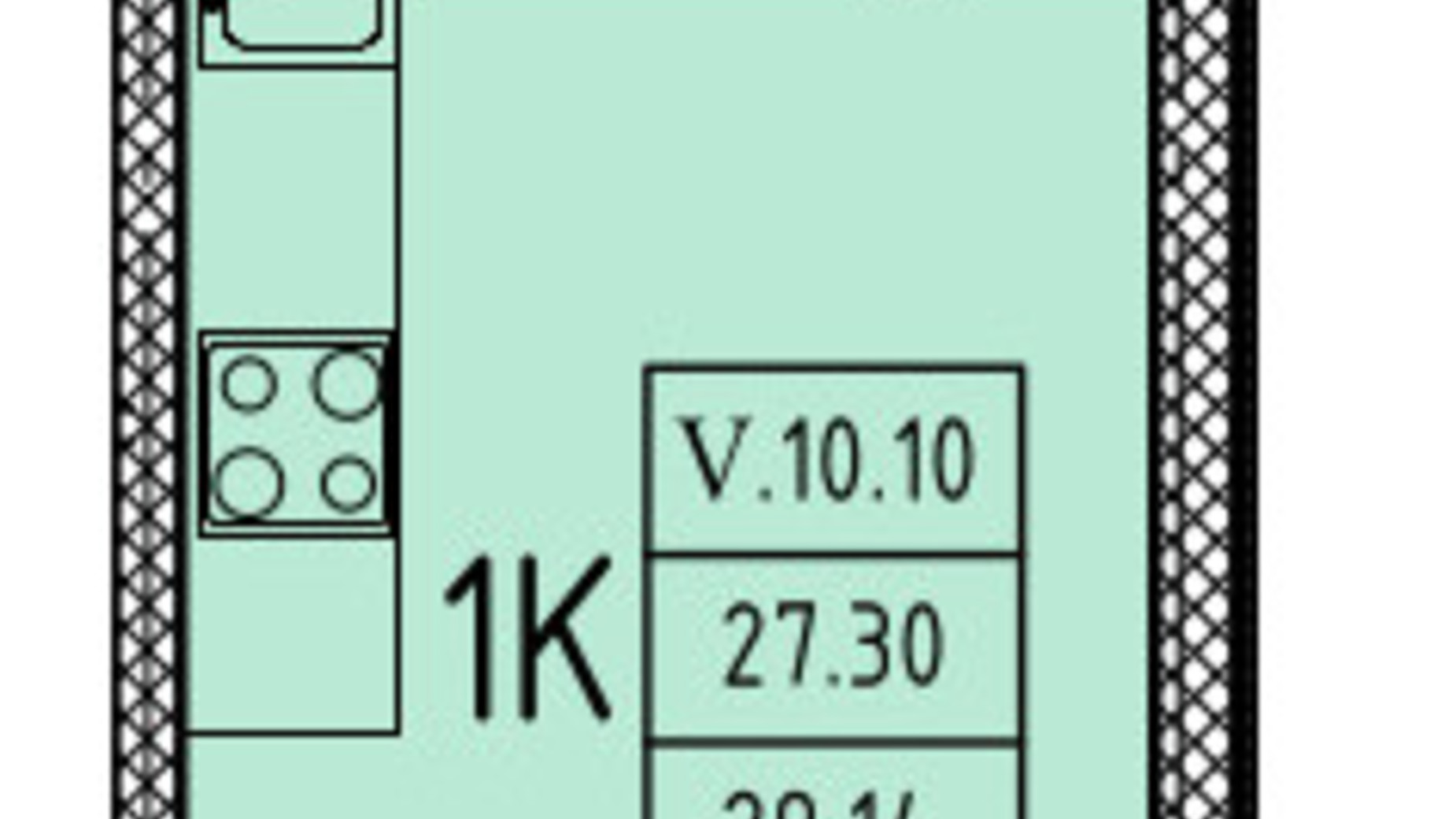 Планировка квартиры студии в ЖК Эллада 29.14 м², фото 602514