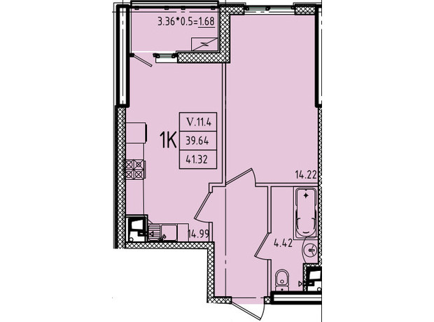 ЖК Еллада: планування 1-кімнатної квартири 41.32 м²