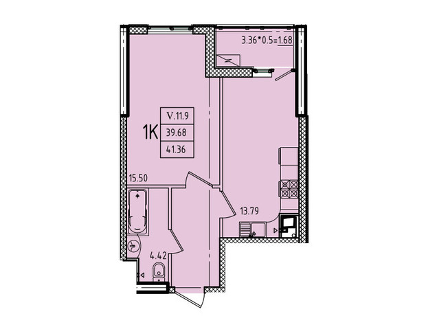 ЖК Эллада: планировка 1-комнатной квартиры 41.36 м²