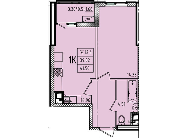 ЖК Еллада: планування 1-кімнатної квартири 41.5 м²