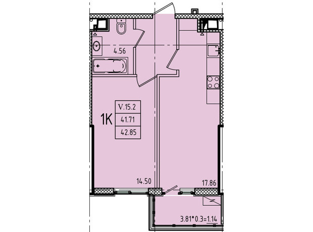 ЖК Еллада: планування 2-кімнатної квартири 72.48 м²