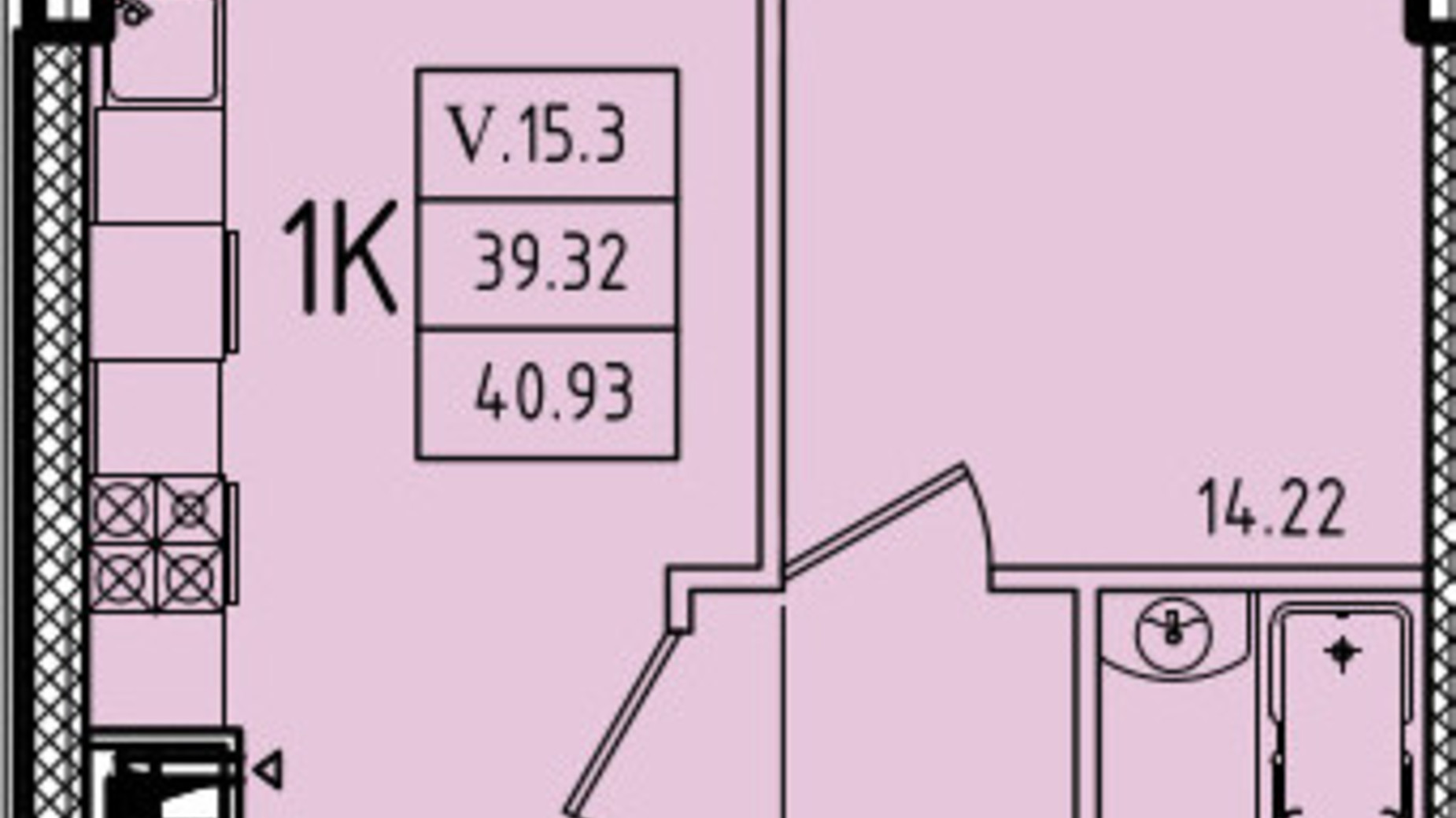 Планировка 1-комнатной квартиры в ЖК Эллада 40.93 м², фото 602568