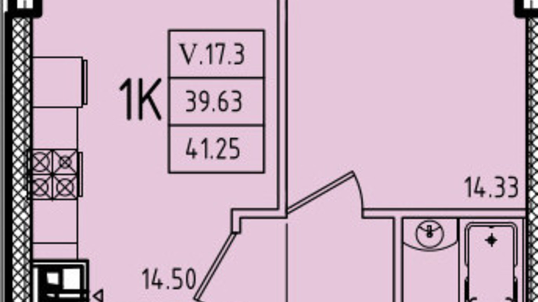 Планування 1-кімнатної квартири в ЖК Еллада 41.25 м², фото 602594