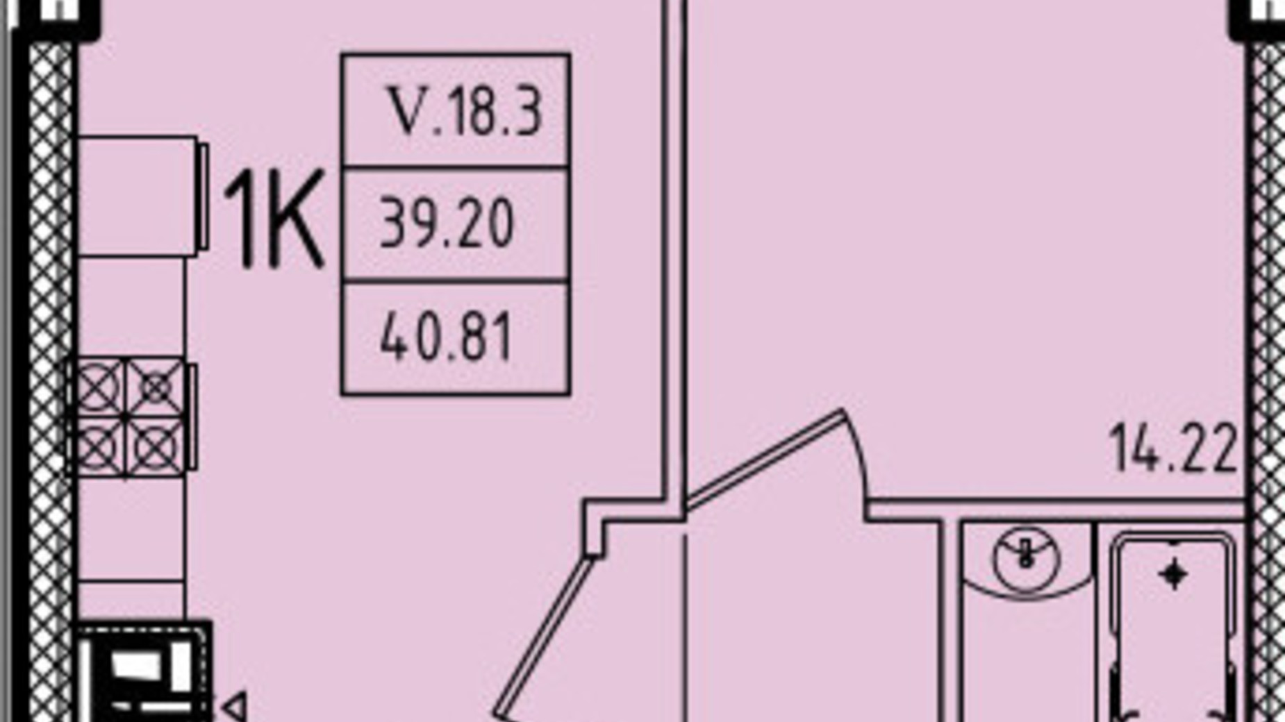 Планування 1-кімнатної квартири в ЖК Еллада 40.81 м², фото 602605